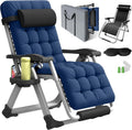 Oversized Zero Gravity Chair with Storage Bag,29" XL Lounge Chair with Thickened Cushion & Headrest, Patio Lawn Chair with Footrest & Cup Holder for Indoor & Outdoor, Supports 450LBS, Blue