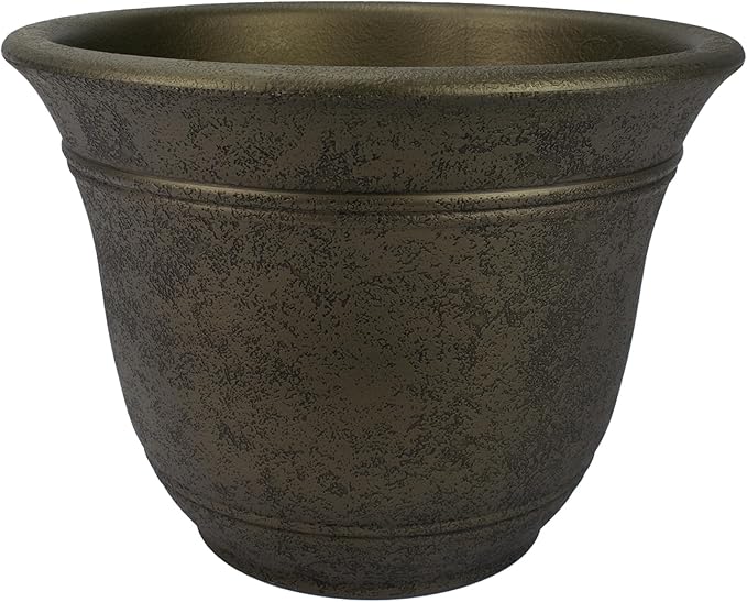 The HC Companies Sierra Round Self-Watering Pot - Lightweight Plastic Planter for Herbs & More - Durable Plant Pots for Indoor Plants & Outdoor Plants (16” Celtic Bronze, Pack of 1)