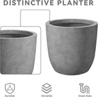 Kante 13.4" Dia Round Concrete Planter, Large Outdoor Modern Indoor Decorative Plant Pots with Drainage Hole and Rubber Plug for Home and Garden, Natural Concrete