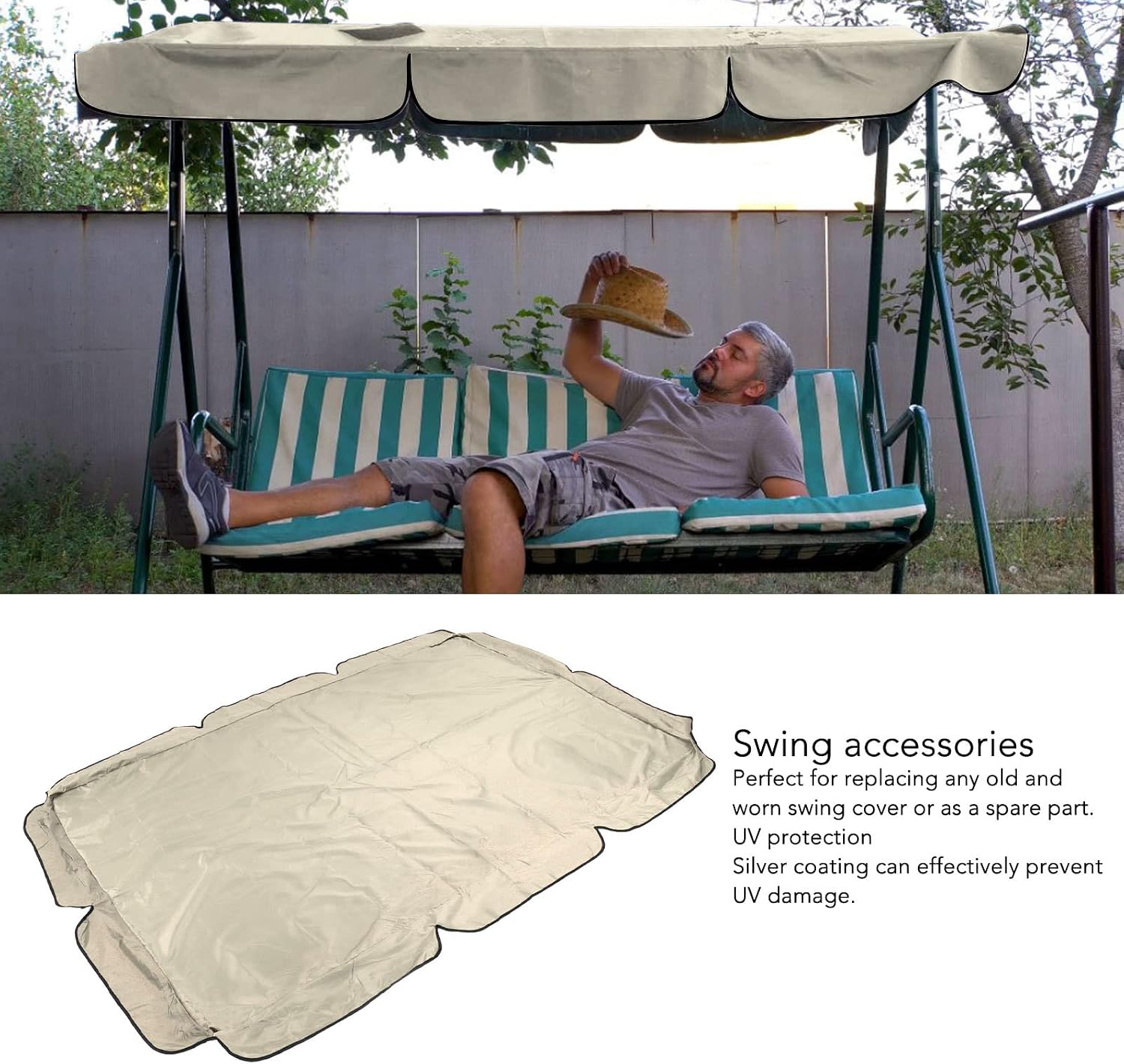 Oxford Cloth Swing Canopy Replacement, Heavy Duty Garden Hammock Top Cover Outdoor Swing Top Cover for Yard Park (64.6x44.9x5.9in) (Beige)