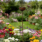 32 Inch Rain Catcher Garden Stake, Antique Iron Metal Water Bowls Bird Bath and Bee Watering Station, Decorative Flower Bed Rainwater Collector Bird Water Feeder for Outdoor Yard Art Decor