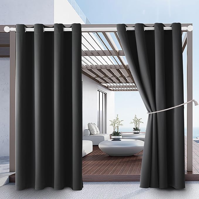 DIVA EN CAMINO DEC Outdoor Patio Curtain Waterproof Darkening Thermal Insulated Indoor Curtains for Bedroom, Porch, Living Room, Pergola, Cabana, W52 x L132, Dark Gray, Set of 2 Panels