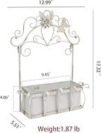 Rustic Metal Wall Planter Vintage Wall Mounted Flower Pot Farmhouse Distressed Wall Hanging Plant Basket with Floral & Butterfly Decor for Indoor Outdoor Garden Home Yard (White#2)
