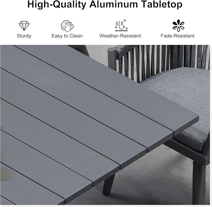 PURPLE LEAF 13 Pieces Oversized Patio Dining Set with Outdoor Aluminium Dining Table and Woven Chairs Modern Metal Furniture Cushions Sets for Garden Yard Indoor Decor Kitchen Gray