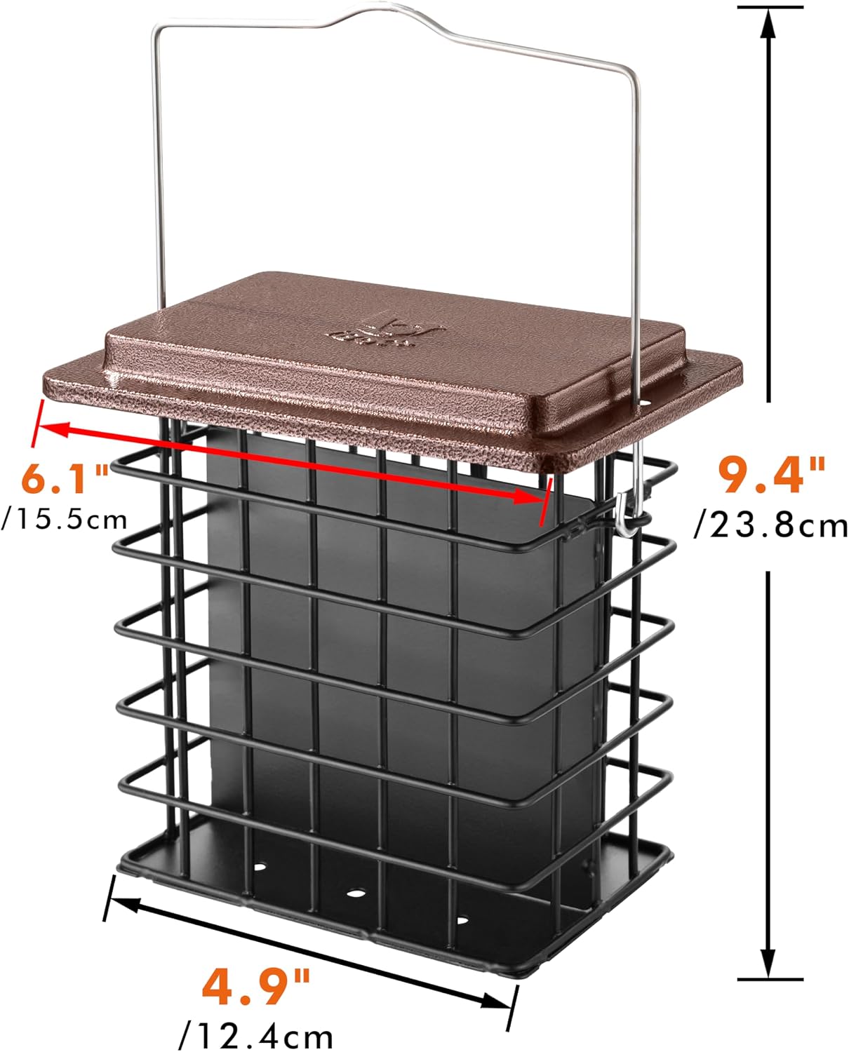 iBorn Double Suet Feeder for Outside Hanging,Weatherproof Suet Feeders,Suet Holder with Taller Grid for Woodpecker, Suet Cage Bird Feeders for Outdoors (Coffee, 6 Inch,1 Pack)