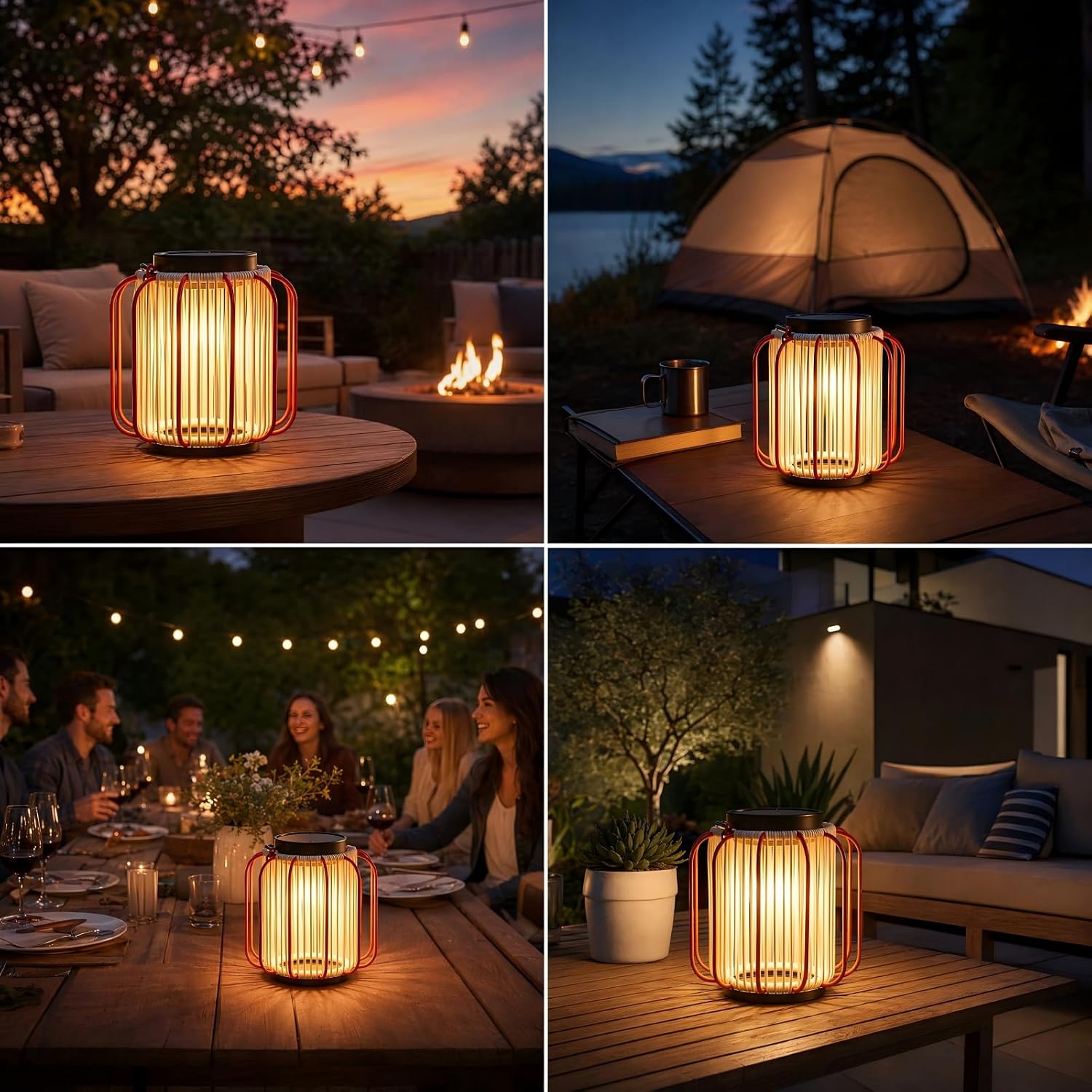 Outdoor Solar Lantern for Patio Waterproof, Rechargeable Table Lamp | IP54, 3000mAh 30H+ Runtime, USB-C & Solar Charging, Boho, Iron-frame, 3 Brightness Level