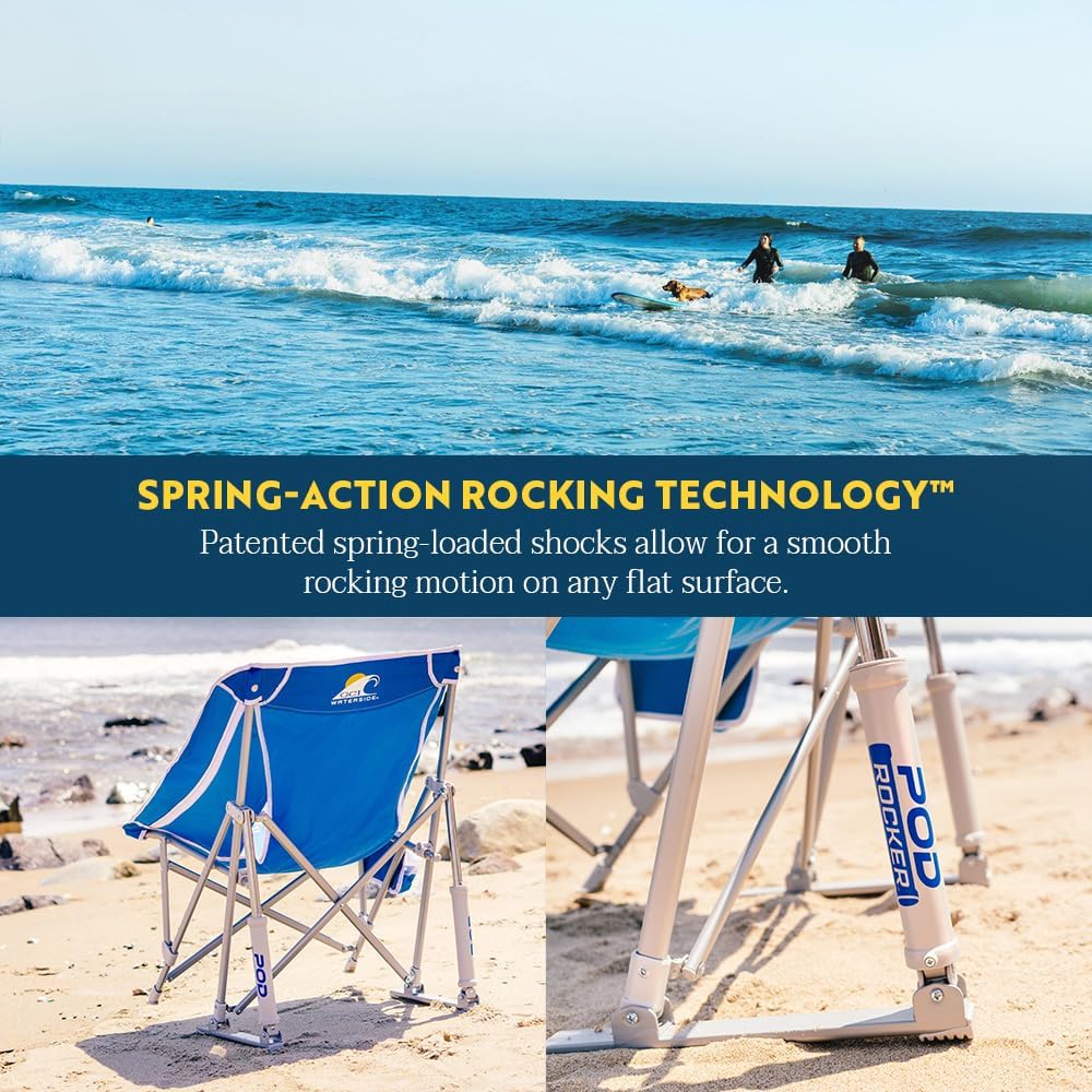 GCI Outdoor Pod Rocker Beach Chair | Collapsible Folding Rocking Chair with Drink Holder & Portable Carry Bag — Saybrook Blue