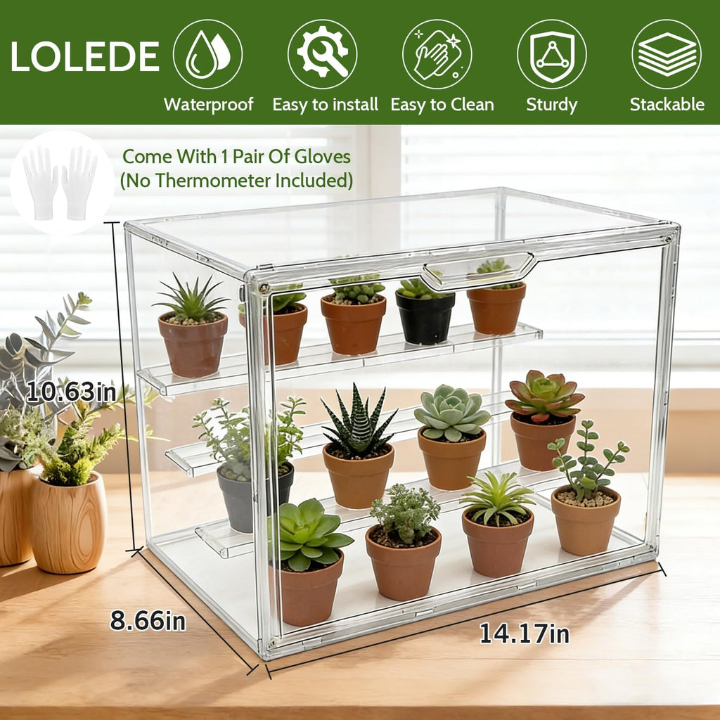 clear mini greenhouse indoor, small stackable tabletop portable shown in use