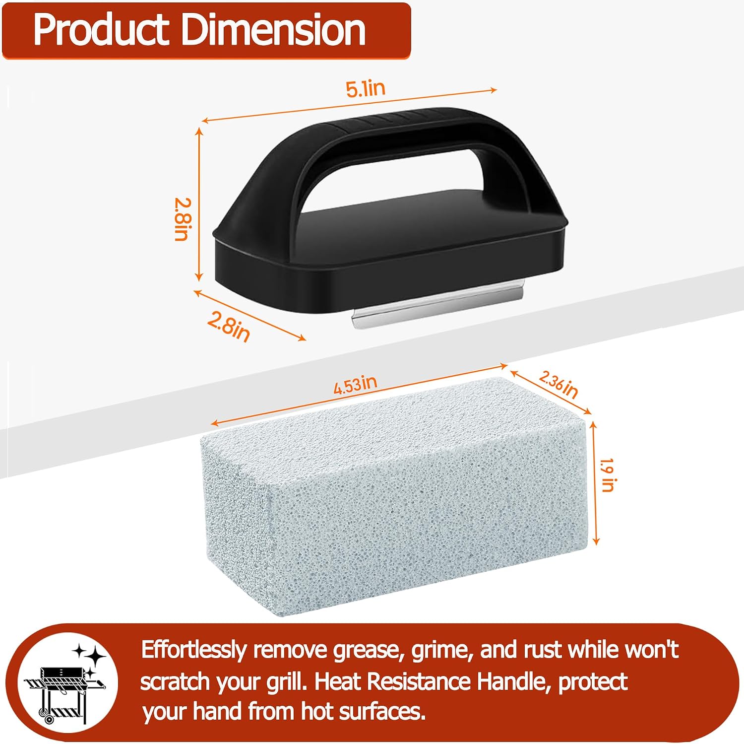 Heavy Duty Griddle Cleaning Brick with Handle | Grill Cleaner for Cleaning Flat top, Pumice Griddle Cleaning Stone Removing Stains for BBQ, Swimming Pool, Sink(5 Pack)