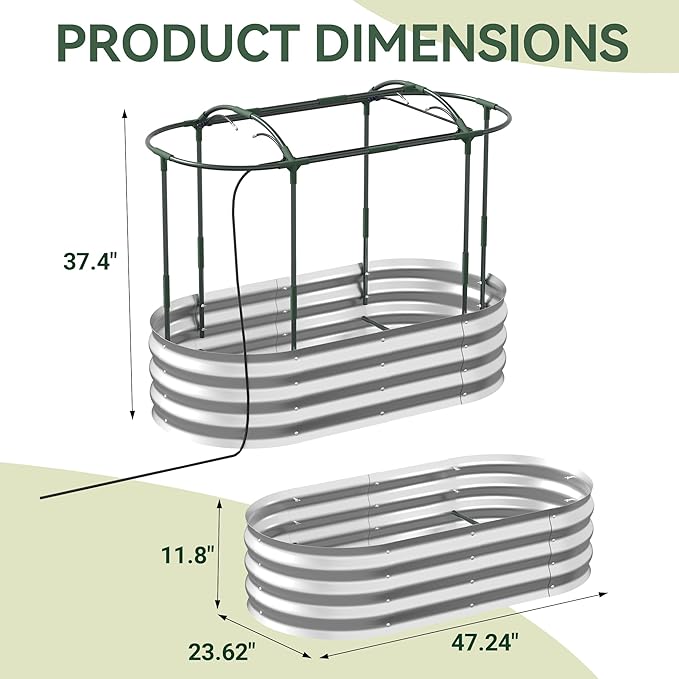 Raised Garden Bed with Self-Watering System, 4x2x1 ft Elevated Planter Boxes Outdoor with Mesh Cover, Oval Galvanized Raised Beds for Gardening,Vegetables,Flowers, Backyard, Patio