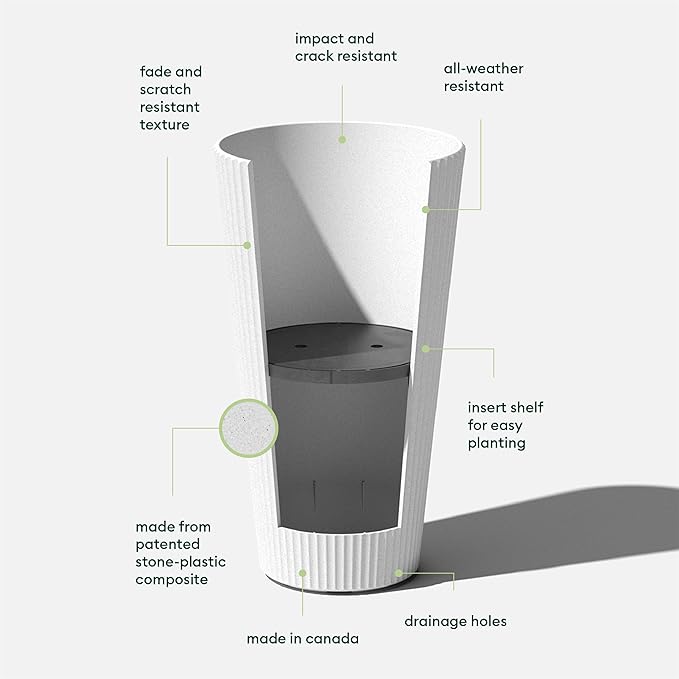Veradek Demi Series Tall Planter for Porch, Patio, Backyard | Durable Plastic-Stone Composite Material | Modern Décor for Tall Plants, Grasses
