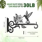 2-Pack Aesthetic Plant Hangers Outdoor – 10 Inch Metal Hanging Plant Bracket with Beautiful Hummingbird Pattern – Anti Rust Plant Hooks for Hanging Plants, Bird Feeder, Windchime, Lantern