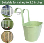 Balcony Hanging Planters Flower Pots, 10" Metal Flower Pots for Outdoor Balcony Rails, Fence Pot Hanging Plant Holders with Detachable Hooks for Garden Patio Yard Decor (Mint Green, 8Pcs)