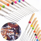 12 Marshmallow Roasting Sticks for Fire Pit - Extendable Smores Skewers | Wooden handle 32 inch telescoping forks with carry bag, perfect for hot dogs, campfire, BBQ, camping & backyard gatherings.