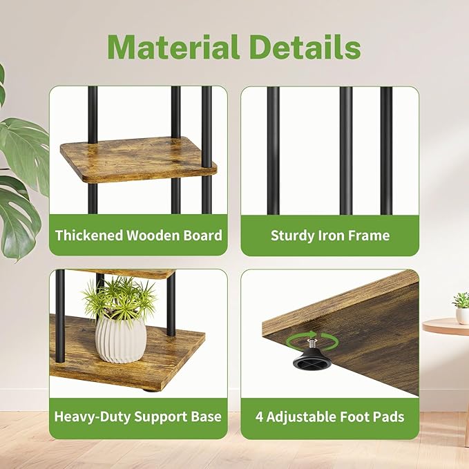 iDavosic.ly 7 Tier Tall Plant Stand Indoor, Tiered Corner Metal Wood Multiple Flower Holder Shelf, 58 Inch Orchid Display Rack for Patio Porch Living Room Balcony Outdoor, Modern Black & Rustic Brown