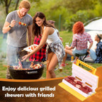 Double-Row Kebab Maker, ABS Meat Skewering Tool, Yellow | Single press double skewers with ergonomic handle for meat, vegetables, shrimp, backyard, balcony, and camping prep