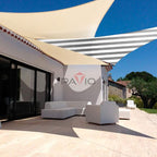 Patio Paradise 13' x 13' x 13' Sun Shade Sail Triangle Canopy Shade Cloth Fabric Sunlight Block Patio Pergola Cover HDPE Deck Awning for Outdoor Backyard Roof Shading, Gray White Strip