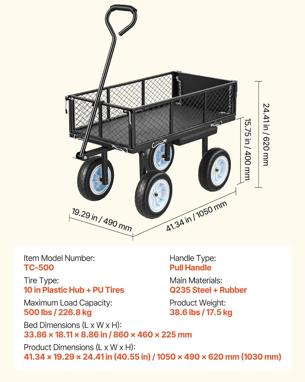 vevor 500 lbs steel garden cart with work on a desk or shelf