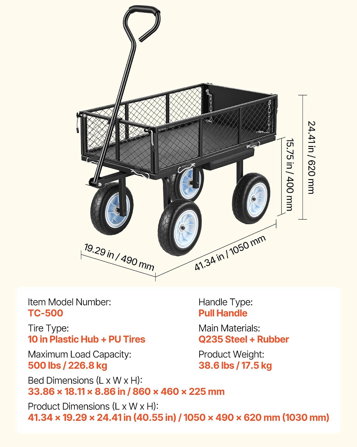 vevor 500 lbs steel garden cart with work on a desk or shelf