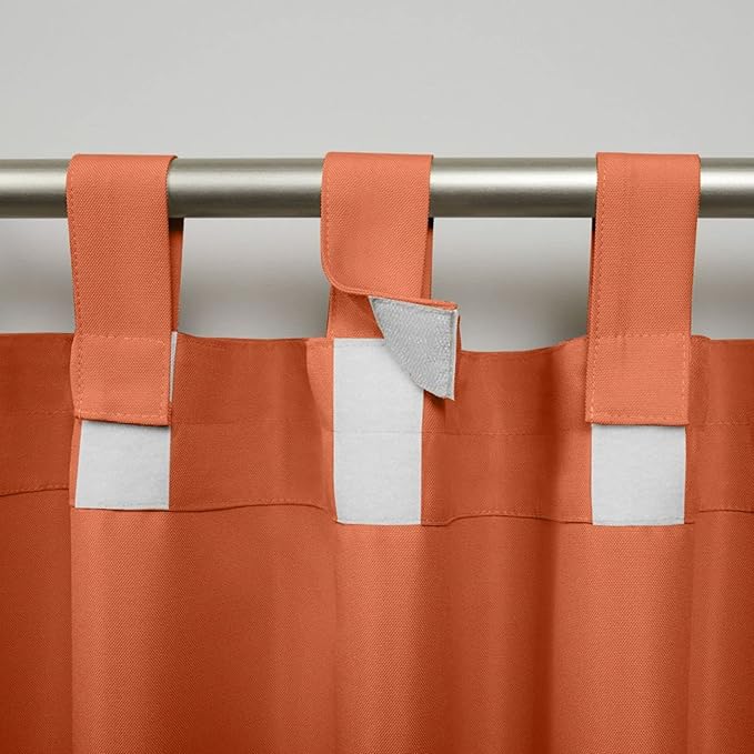 Exclusive Home Cabana Solid Indoor/Outdoor Light Filtering Hook-and-Loop Tab Top Curtain Panel Pair, 54"x120", Mecca Orange