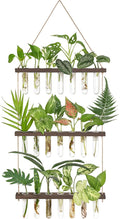 Mkono Plant Propagation Tubes, 3 Tiered Wall Hanging Terrarium with Wooden Stand & 21 Test Tube Vases for Hydroponic Plant Cutting & Home/Office Decor