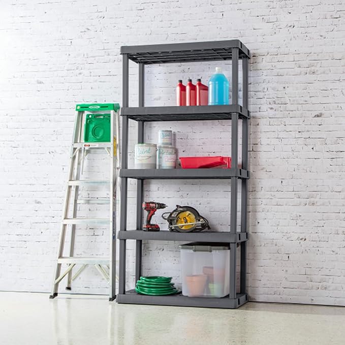 Sterilite 2-Pack 5 Shelf Unit, Heavy-Duty Shelving Storage Rack for Home and Garage, Gray - Multipurpose Plastic Organizer Shelves for Smart Organization