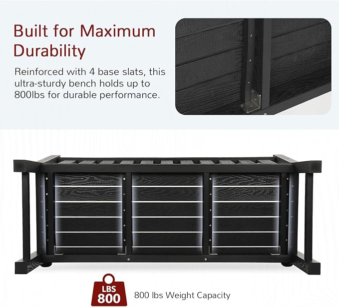 Stoog All-Weather Outdoor Benches Set of 2, Never Fade & Rust-Proof HIPS Plastic Garden Bench, 800lb Capacity, Used for Patio, Backyard, Porch, Black