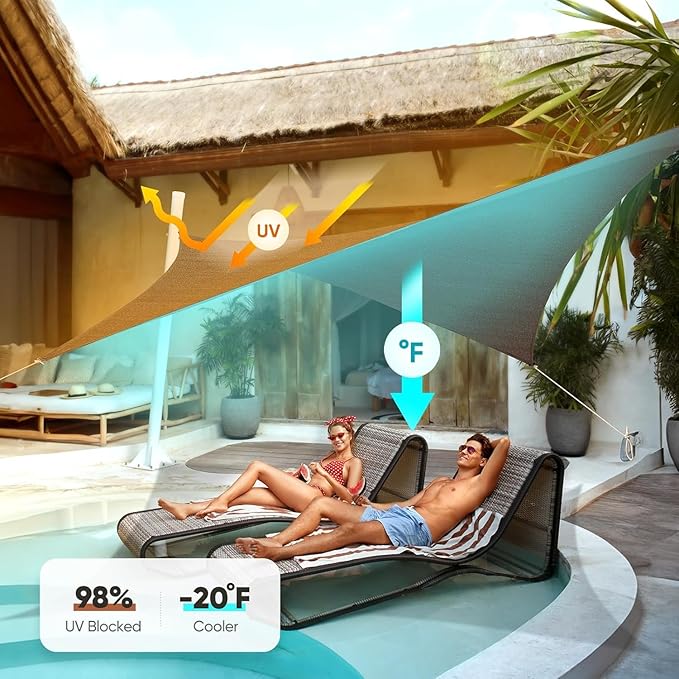 Quictent 185G HDPE Square 24x24FT Sun Shade Sail Canopy 98% UV Block Top Outdoor Cover Patio Garden with Hardware Kit (Brown)