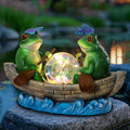 Solar Frog Boating Garden Statue with Ball Light 5.1"Resin Frogs Decor | for Home Front Door Patio Porch Balcony Women Gardeners Moms Wives Girlfriends