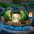 Solar Frog Boating Garden Statue with Ball Light 5.1"Resin Frogs Decor | for Home Front Door Patio Porch Balcony Women Gardeners Moms Wives Girlfriends