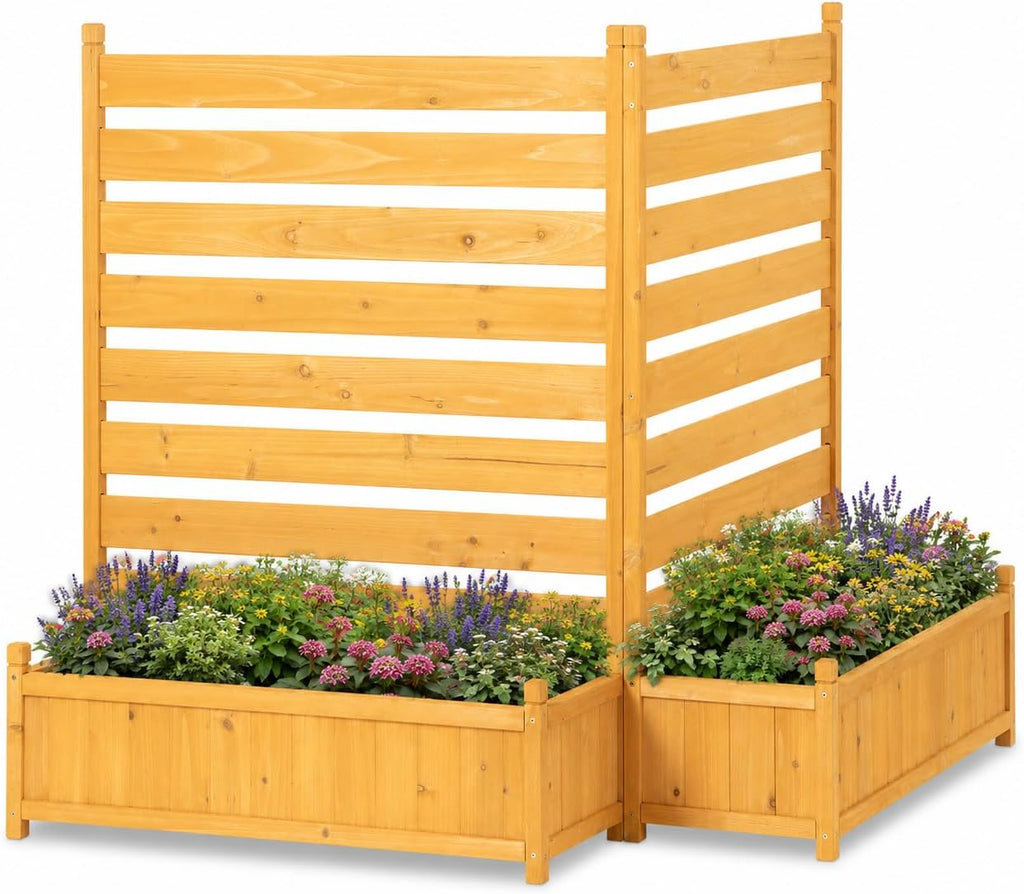 wood ac privacy fence with planter, 2 panels, main product view