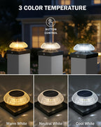 Solar Post Cap Lights for 4x4 & 3.5x3.5 Posts, IP55 Waterproof Deck Lights Solar Powered, 3 Color Modes Fence Caps for Wood Vinyl Mailbox Railing Patio