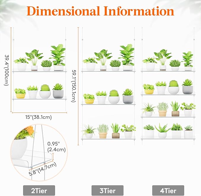 Lifewit 2-Tier Window Plant Shelves 15", Acrylic Adjustable Hanging Floating Shelf, Window Sill Extender for Succulent Plants, Micro Greens, Seed Starter Pots, Herb Planters 38 x 15 cm/15x6