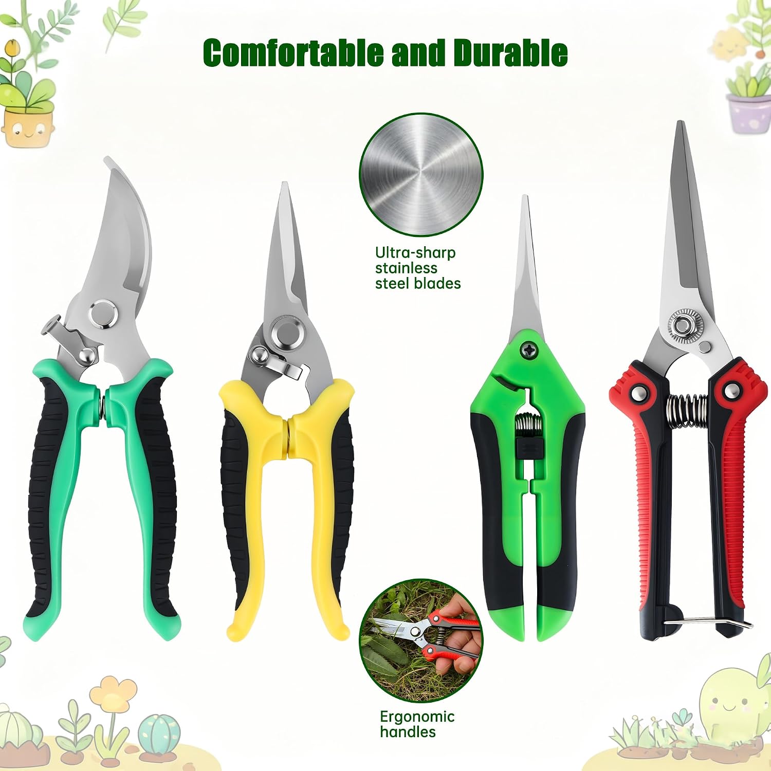 5-Piece Garden Pruning Shears Set with Gloves & Storage Bag, Stainless Steel Gardening Scissors Kit, Sharp Non-Slip Clippers for Trimming Flowers, Herbs, Small Branches