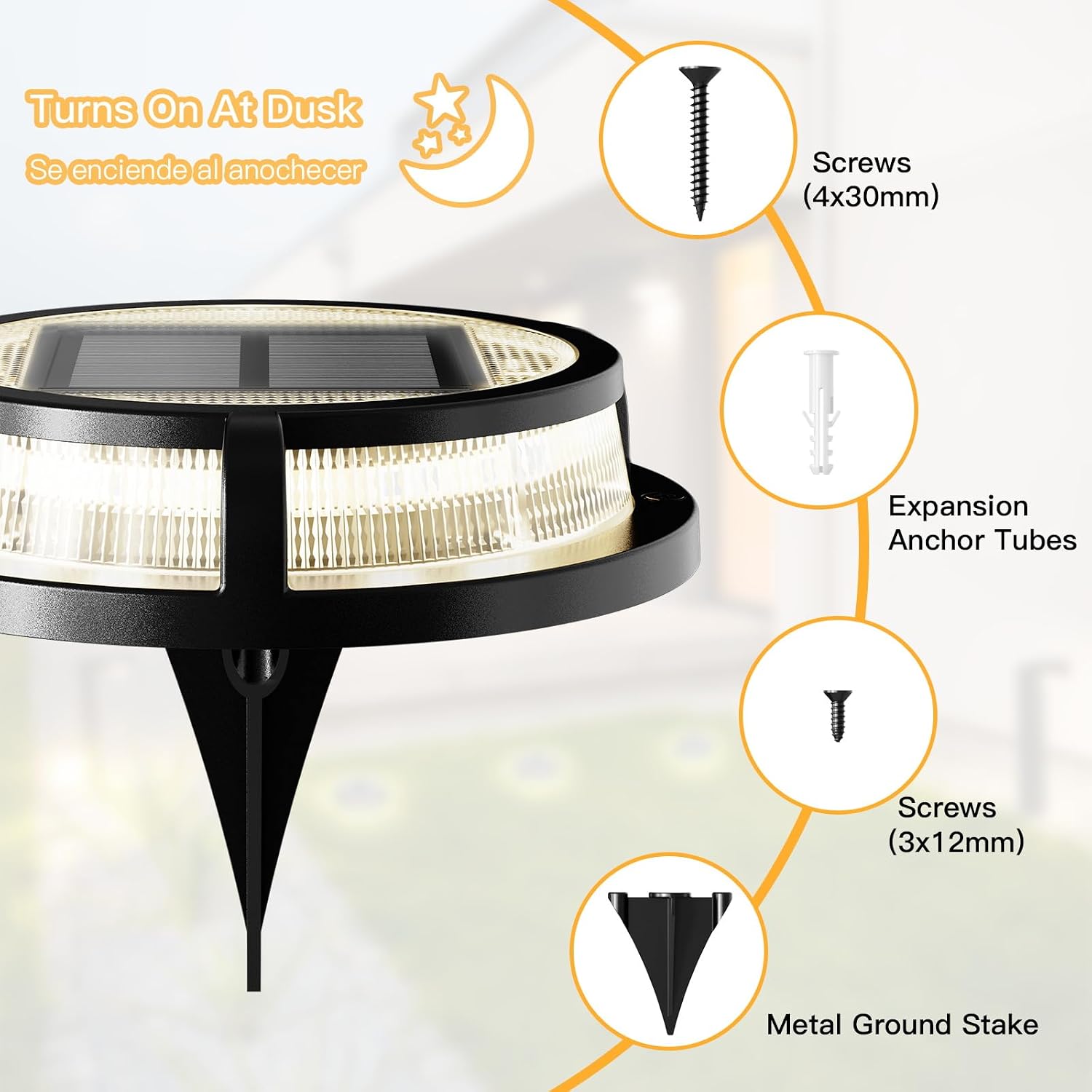 Solar Ground Lights, Outdoor Solar Deck Light, Flat Disc Lights, Waterproof Landscape Light for Garden Lawn Yard Fence Pathway - Durable Aluminum Frame with a Sturdy Metal Stake