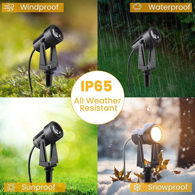 Low Voltage Landscape Lighting,8 Pack Outdoor LED Landscape Spotlights with Transformer 27V Garden Lights Pathway Lights IP65 Waterproof 3000K Warm White