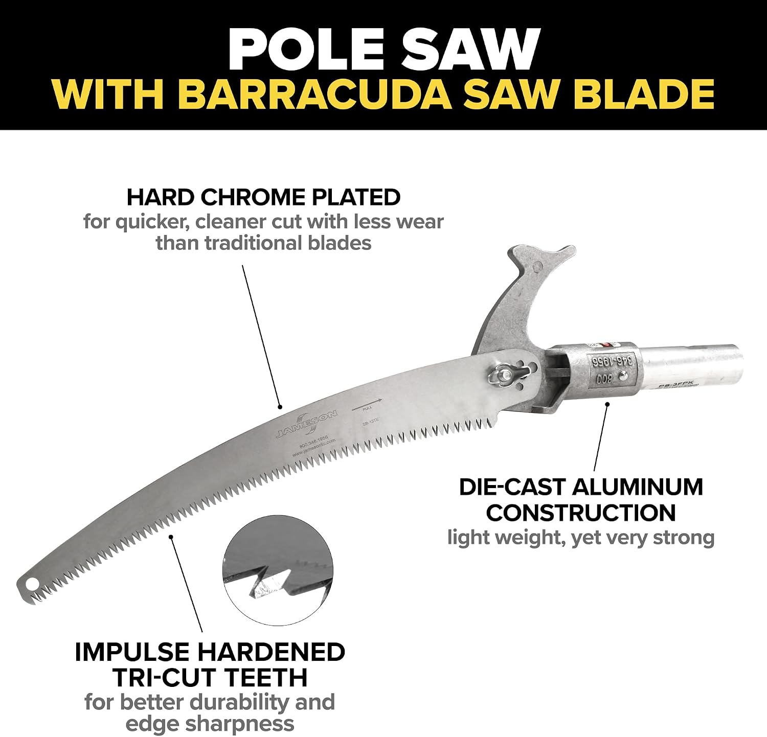 Jameson PS-3FPS1 Tri-Cut Pole Saw Head Kit, 13-Inch Barracuda Blade, Converts Extension Poles for Precise Tree Trimming and Pruning