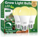 3 Pack Full Spectrum Grow Light Bulbs,A19 Grow Lights for Indoor Plants,Dimmable E26 9W Grow Bulb Replace up to 100W,Plant Lights for Indoor Growing,Flowers,Greenhouse,Indore