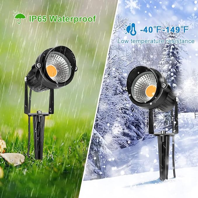 LightingWill 5W Landscape Lighting, Warm White 3000K-3500K, DC 12V LED Low Voltage Landscape Lights, IP65 Waterproof Pathway Lights for Outdoor Garden, Yard, Fence, House, Lawn, Tree, Flags (8 Pack)