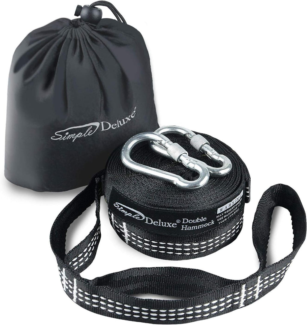 Simple Deluxe 10-Feet Pair of 800 LBS Heavy Duty Lightweight Portable Hammock Straps 32 Loops and 2 Metal Locking Carabiners, 10'