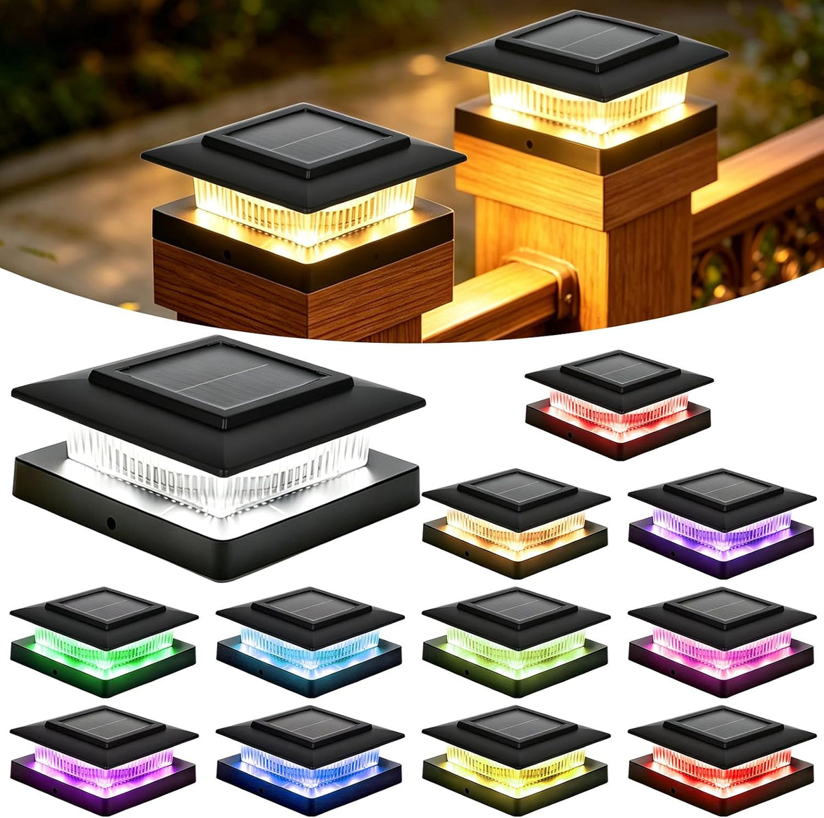 3.5x3.5 4x4 solar post cap lights,13 lighting modes, main product view