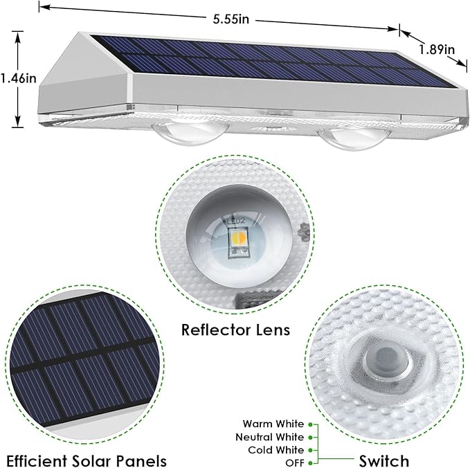 12 Pack Solar Fence Lights Outdoor Waterproof LED - 3000/4000/6000K 3 Mode, IP65 Waterproof Fence Lights Solar Powered, Solar Wall Lights for Outside, Backyard/Step/Patio/Deck Fence/Stair Railings