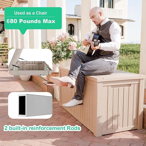 200 Gallon Outdoor Deck Box, Lockable Waterproof Outdoor Storage Boxes For Garden Tools,Indoor Cushions,Accessories Outside Storage Resin Weatherproof Container(Grey)