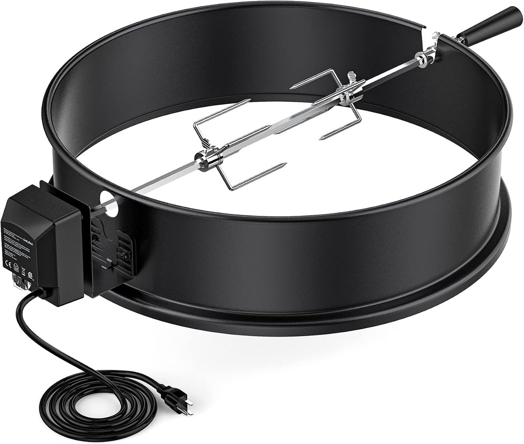 onlyfire Black Coated Steel Charcoal Kettle Rotisserie Ring Kit | Fits for Weber 22" Kettle Grills and Other Similar Grills, Turns Your Kettle Into A Chicken Roaster
