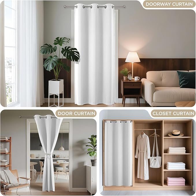 Joydeco Blackout Door Curtain for Doorway Privacy 108 Inches Long, Grommet Closet Curtain for Open Closet, Room Divider for Bedroom Living Room (Pure White 52Wx108L, 1 Panel)