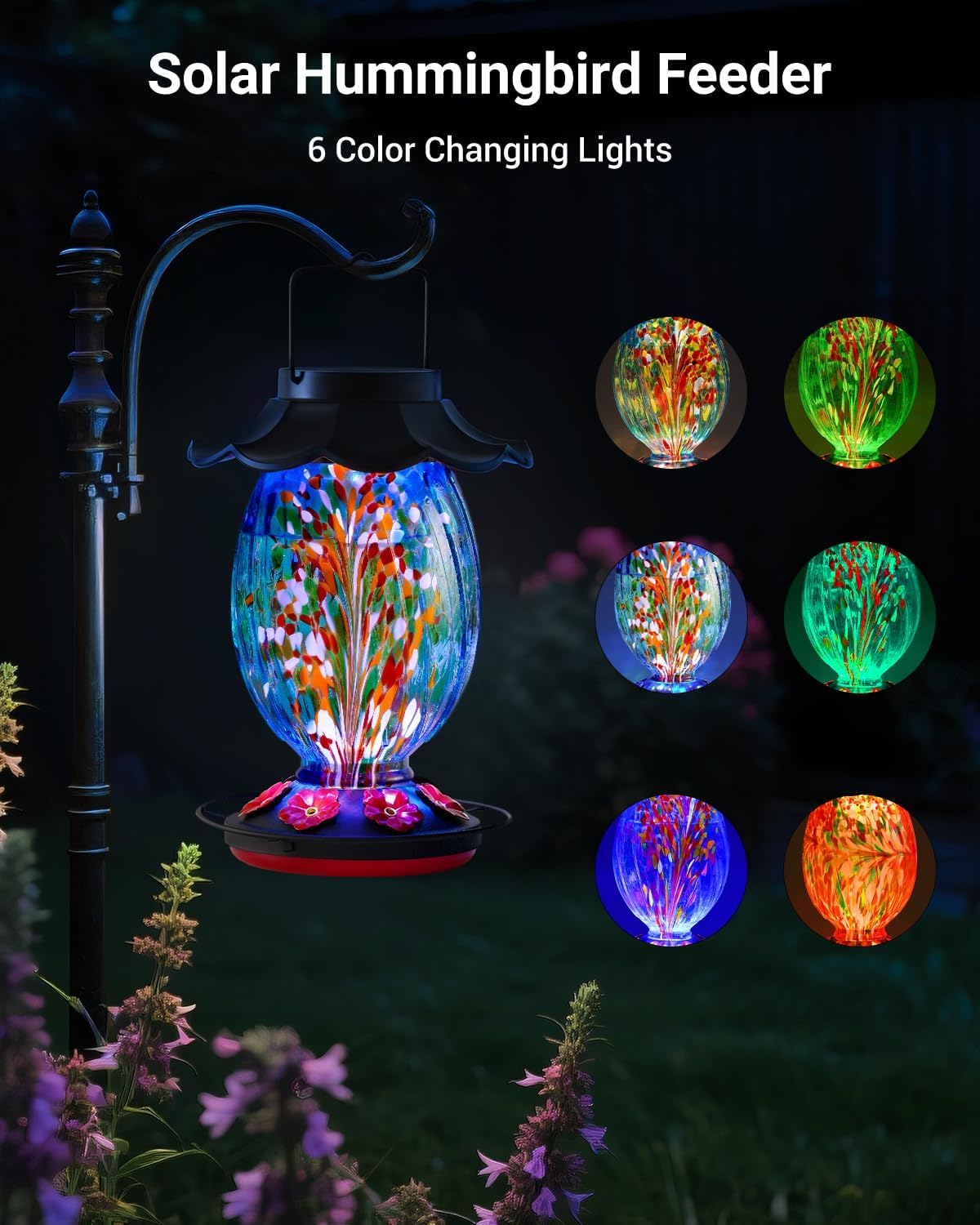 housesapp solar hummingbird feeder - 49 fl.oz hand shown in use