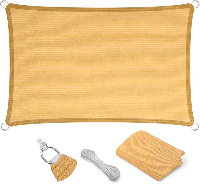 Eden's Decor Straight Flat-Edged Sun Shade Sail Rectangular 14' x 21' Wheat UV-Blocking Outdoor Canopy Fabric Cloth Awning for Pergola Patio Garden Backyard Custom Size
