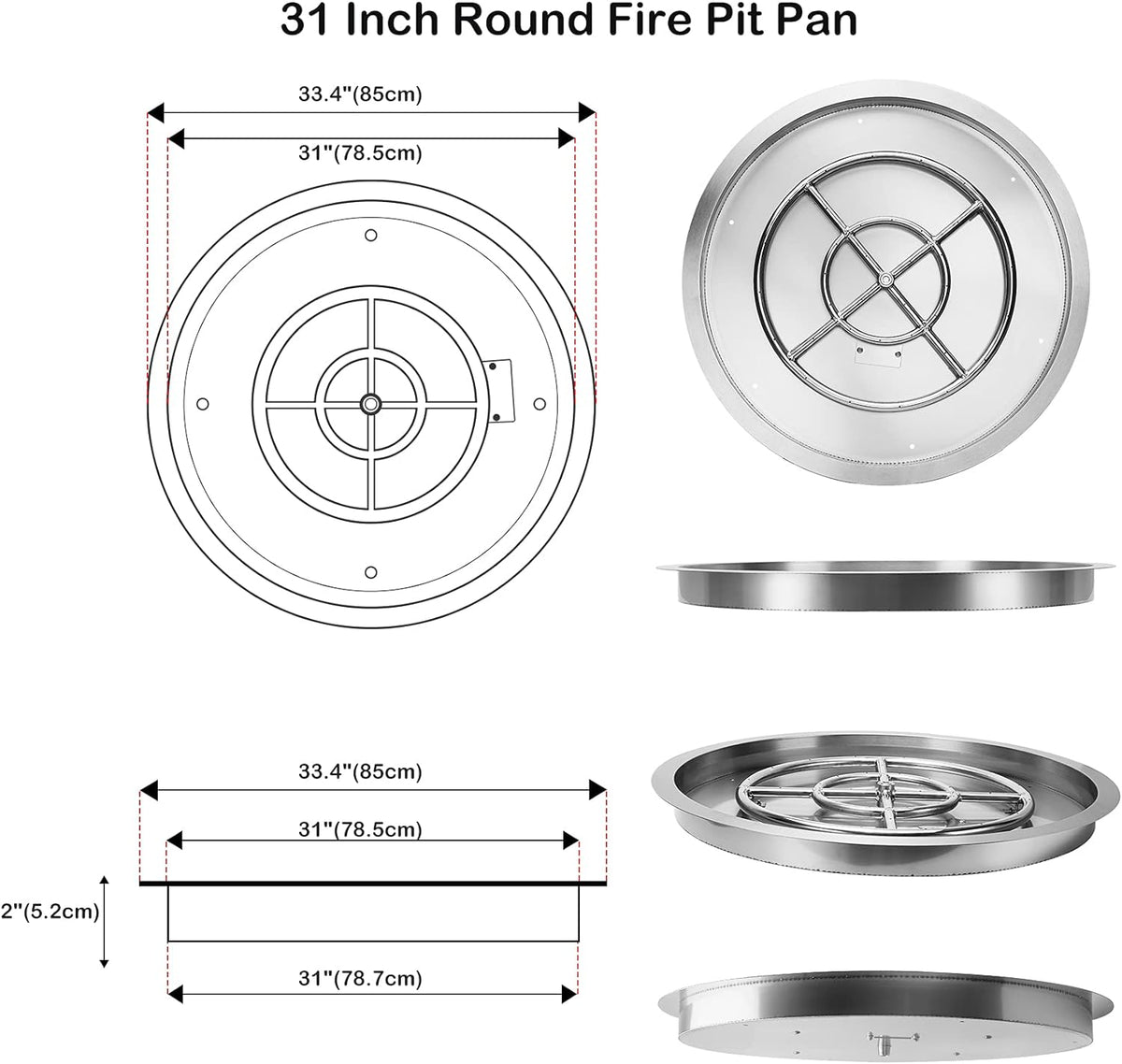 stanbroil 31 inch drop-in round fire pit with shown in use