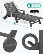 SERWALL Patio Chaise Lounge Chair Set of 6, 5 Positions Adjustable Poly Outdoor Lounger for Pool, HDPE Lounge Chair with Rolling Wheels & Cup Holder for Poolside, Deck, Slate Gray