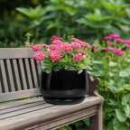G EPGardening Ceramic Planter 7 Inch - Ceramic Pot for Plants with Drainage and Saucer, Round Plant Pots, Modern Indoor Outdoor Planter, Home Decor, Garden Gifts, Black